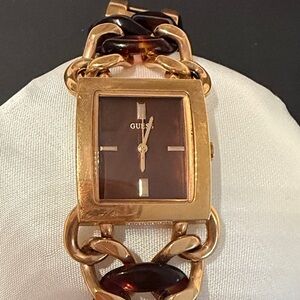 Guess Gold and Brown Chain-Link Women's Watch